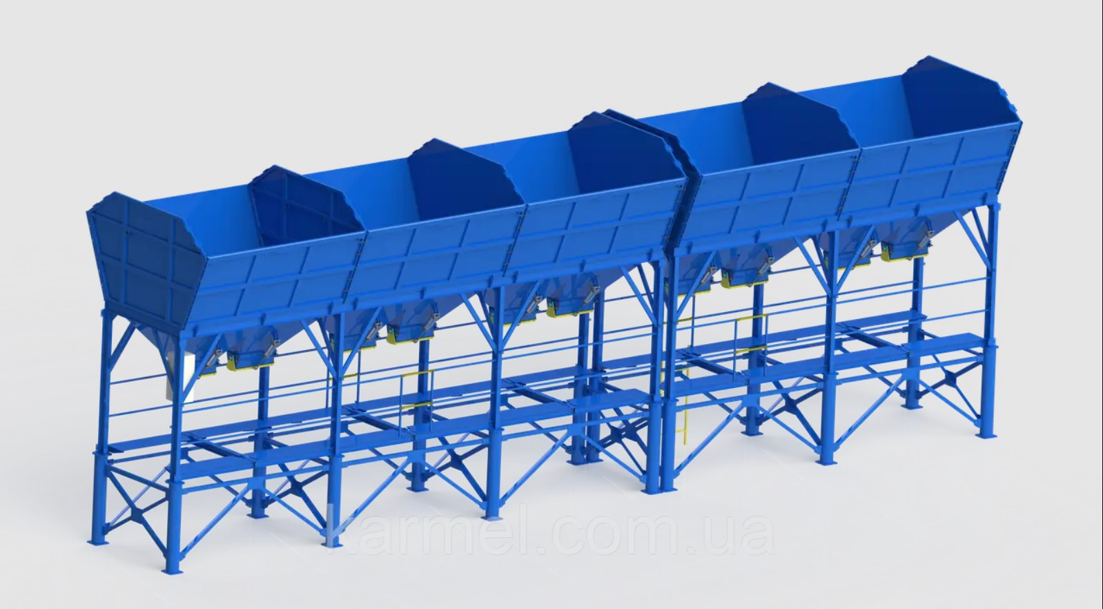 Tolva para áridos de cinco secciones de 5x10 m³